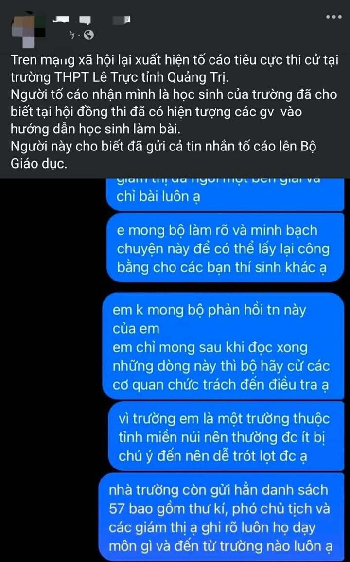 Xác minh phản ánh tiêu cực tại điểm thi ở Quảng Trị