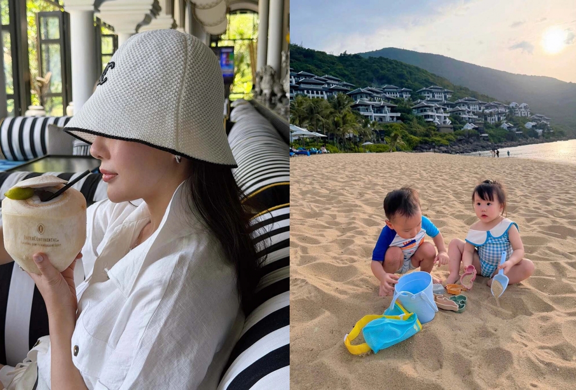 sao viet 23-7 phuong oanh dua cap song sinh di nghi duong o Da nang hinh anh 1