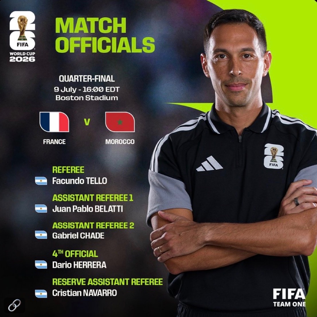 5 trong tai argentina dieu hanh tran tu ket world cup 2026 giua phap vs morocco hinh anh 1
