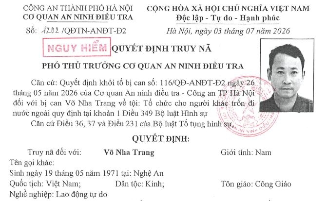 Truy nã đối tượng bị khởi tố về tội tổ chức cho người khác trốn đi nước ngoài