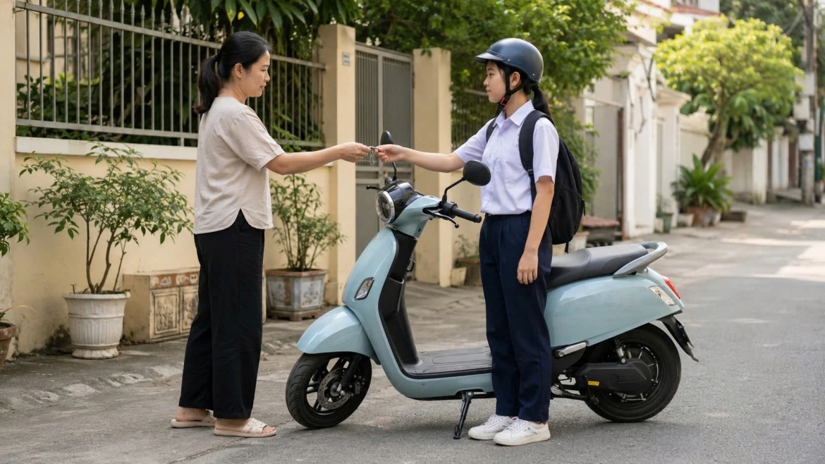 chua du tuoi, nhieu hoc sinh van vi vu xe may dien hinh anh 1