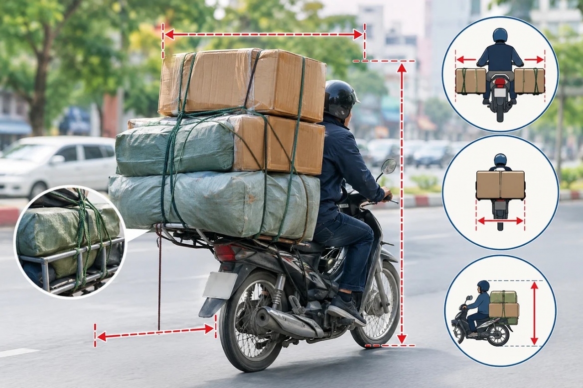 Mức phạt chở hàng cồng kềnh bằng xe máy mới nhất 2026