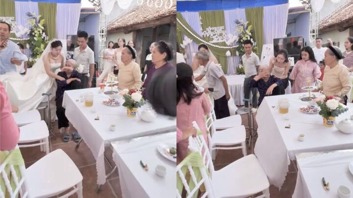 Rưng rưng clip cụ bà che mặt khóc như mưa khi cháu gái lấy chồng