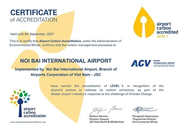 noi bai becomes vietnam s first airport to achieve global carbon certification picture 1
