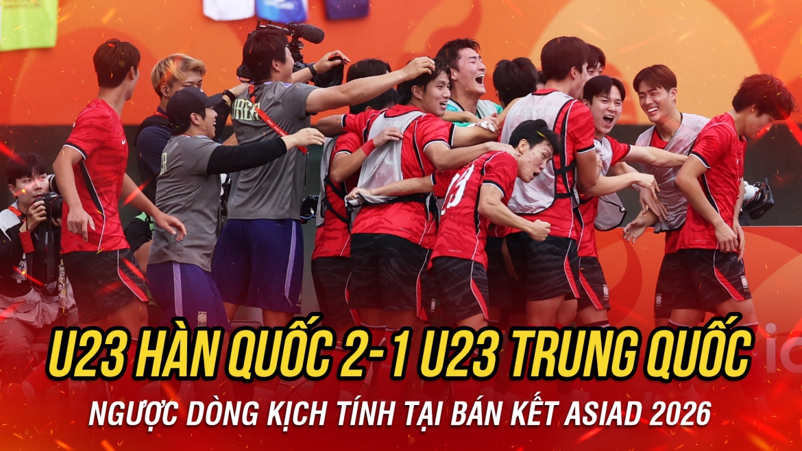 Ngược dòng đánh bại U23 Trung Quốc, U23 Hàn Quốc đoạt vào vé chung kết ASIAD 2026