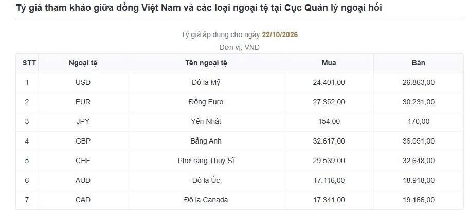ty gia usd hom nay 22 10 ty gia trung tam giam ve muc 25.632 dong usd hinh anh 1
