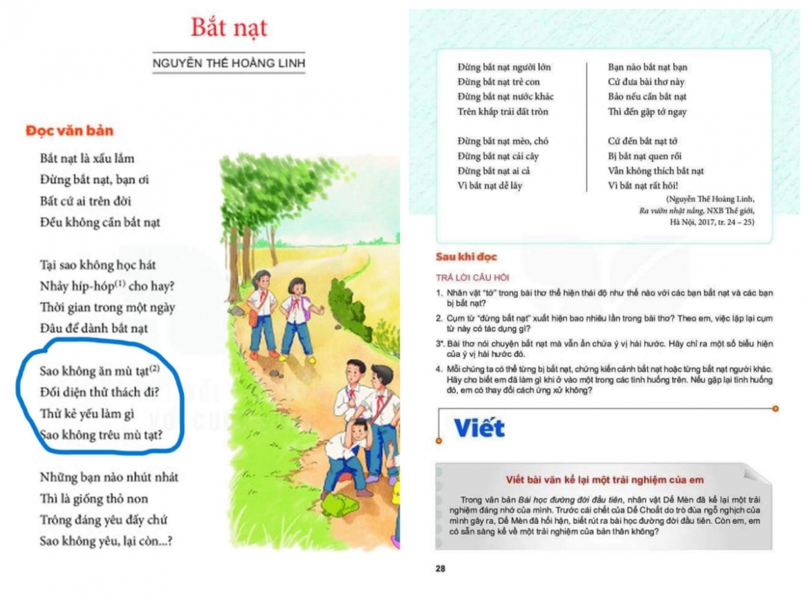 Vì sao bài thơ “Bắt nạt” trong sách Ngữ văn gây tranh cãi?