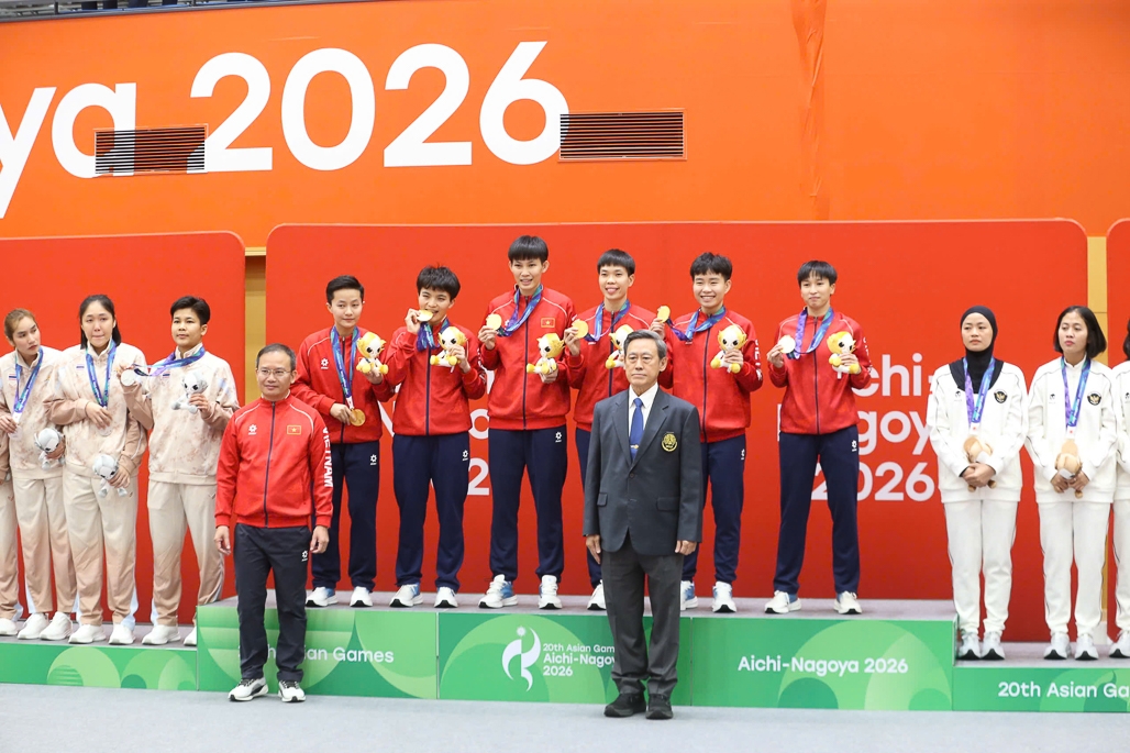 Đội tuyển cầu mây nữ Việt Nam vỡ oà cảm xúc với tấm HCV tại ASIAD 2026