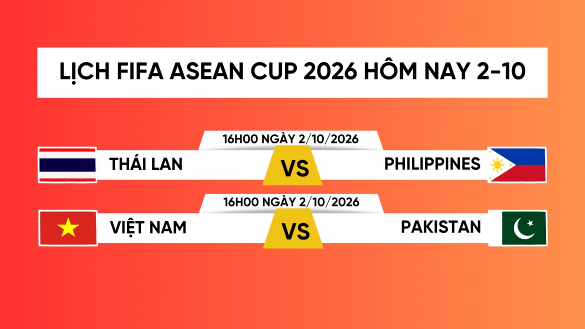 Lịch thi đấu FIFA ASEAN Cup 2026 hôm nay 2/10: Việt Nam gặp Pakistan