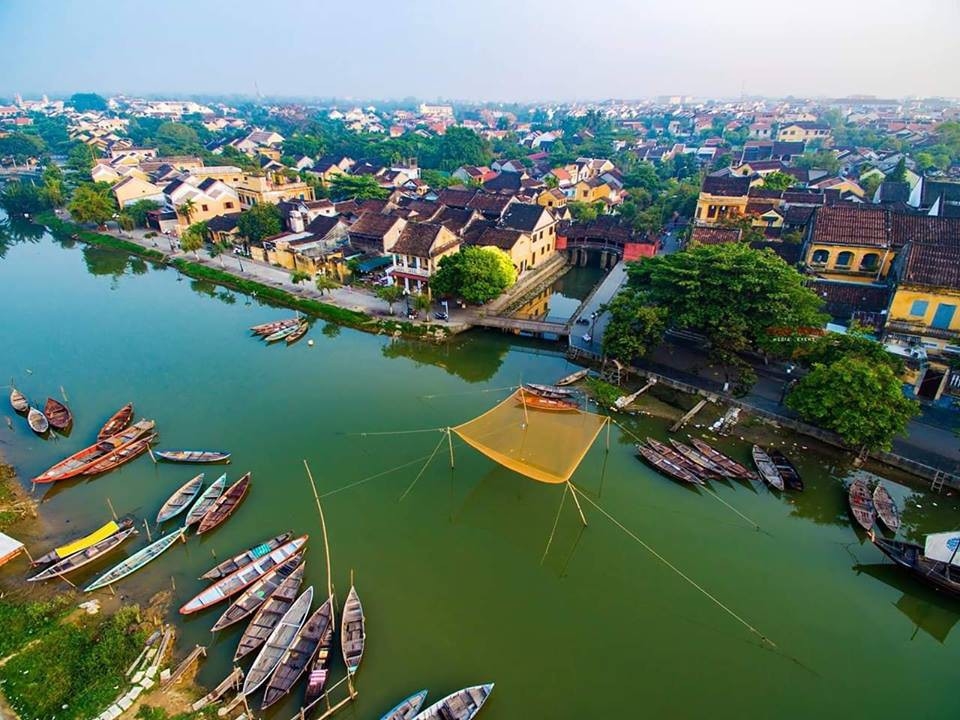 Stunning scenery of ancient Hoi An from the view of a drone