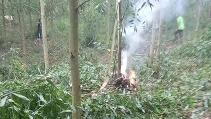 Fatal crash scene of military aircraft Su-22 in Nghe An