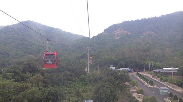 Taking a new cable car ride to Cam Mountain