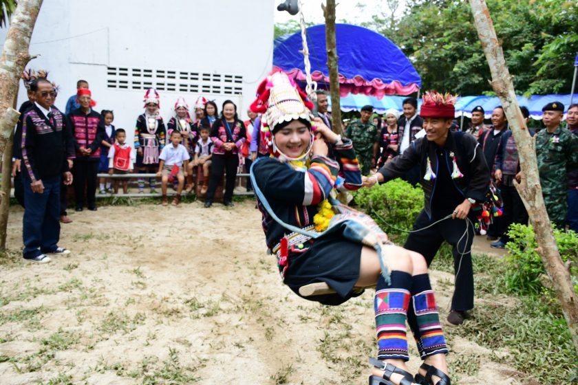 Traditional Akha swing pushing ceremony held in Chiang Rai