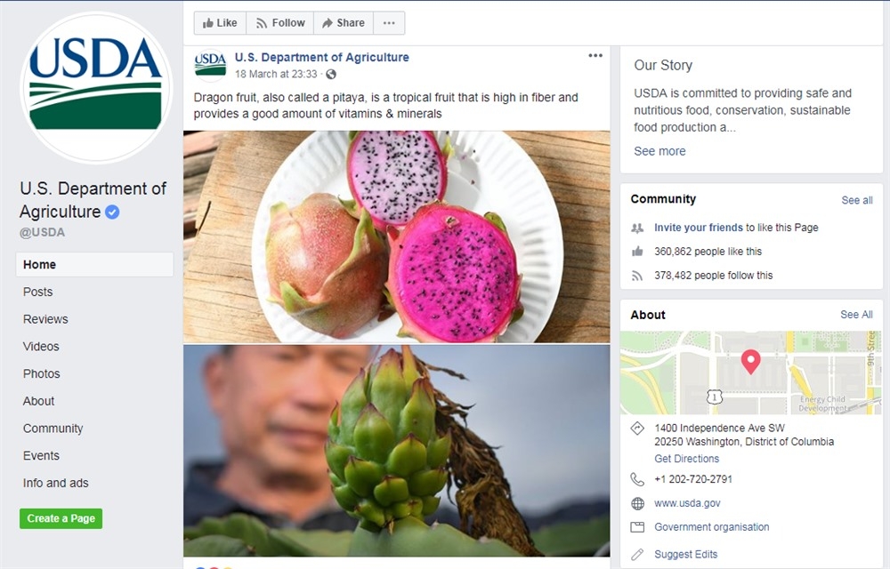 USDA post about benefits of dragon fruit, a crucial export of Vietnam