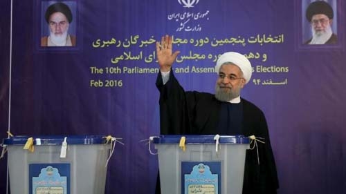 Iran's pragmatic Rouhani cheers election wins, says government stronger