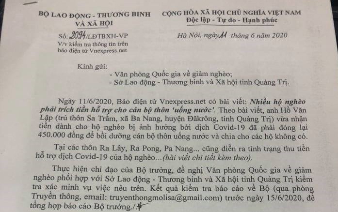 Xác minh thông tin hộ nghèo phải chi tiền hỗ trợ để cán bộ “uống nước“