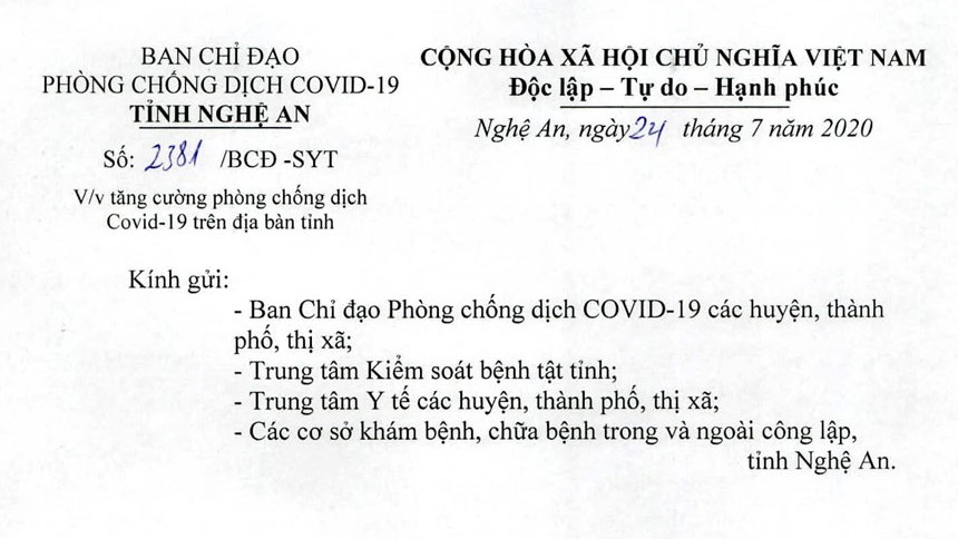 Nghệ An yêu cầu những người đã đến Đà Nẵng trong 14 ngày qua khai báo y tế