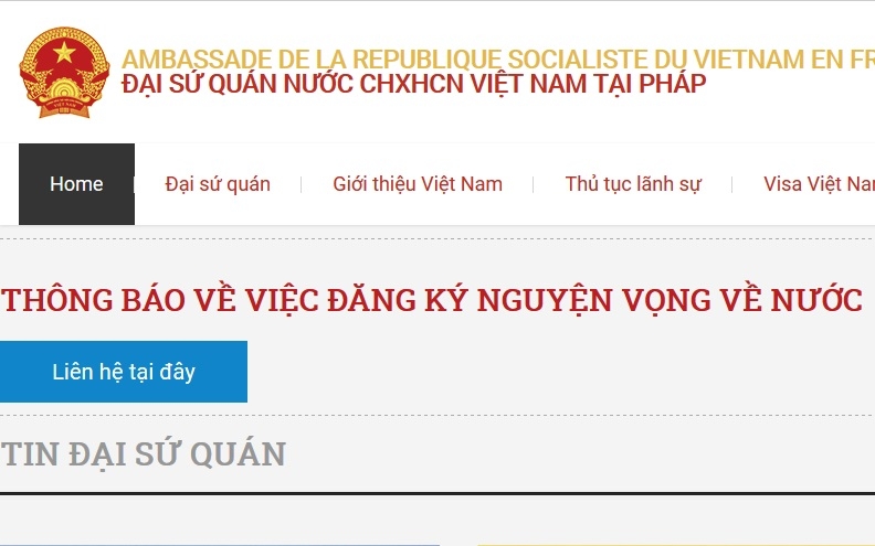 Đại sứ quán Việt Nam tại Pháp thông báo đăng ký nguyện vọng về nước