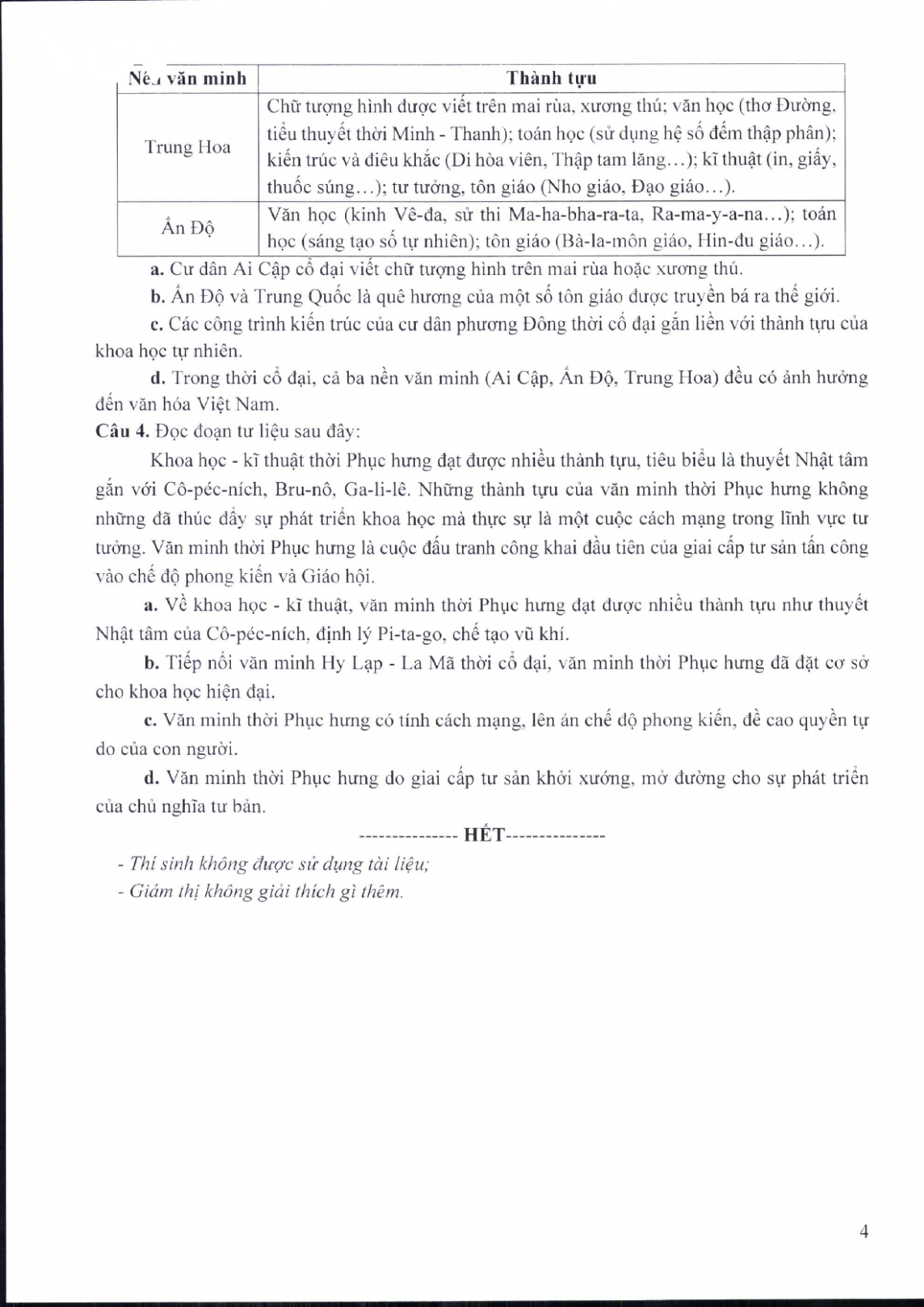 Đề thi minh họa môn Lịch sử kỳ thi tốt nghiệp THPT từ năm 2025