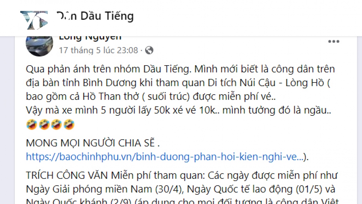 thu phi tham quan nui cau - long ho dau tieng sai quy dinh, nguoi dan buc xuc hinh anh 1