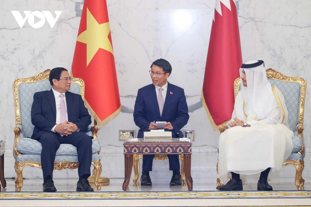 thu tuong pham minh chinh hoi dam voi thu tuong qatar, nhat tri som nang quan he len tam cao moi hinh anh 1