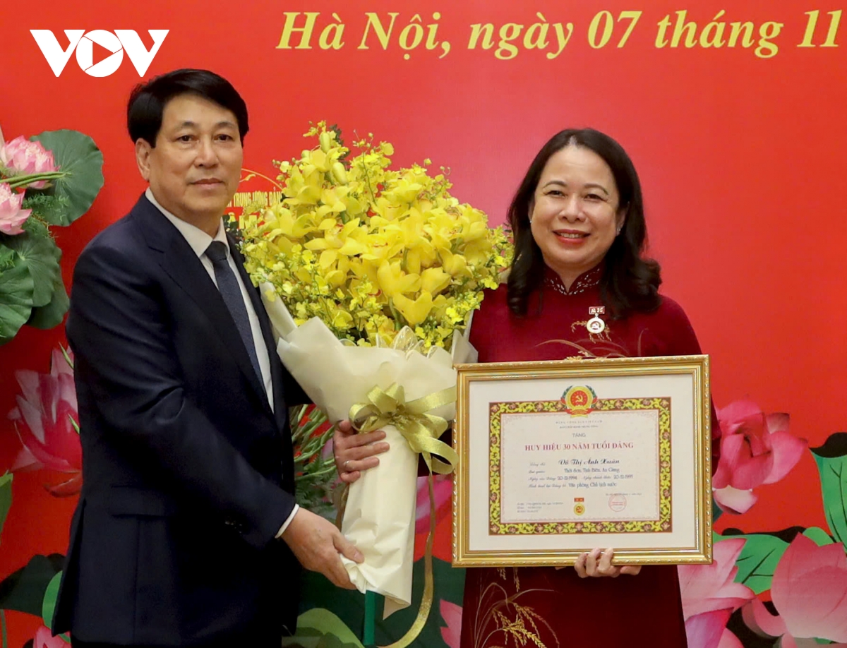 pho chu tich nuoc vo thi Anh xuan nhan huy hieu 30 nam tuoi dang hinh anh 1