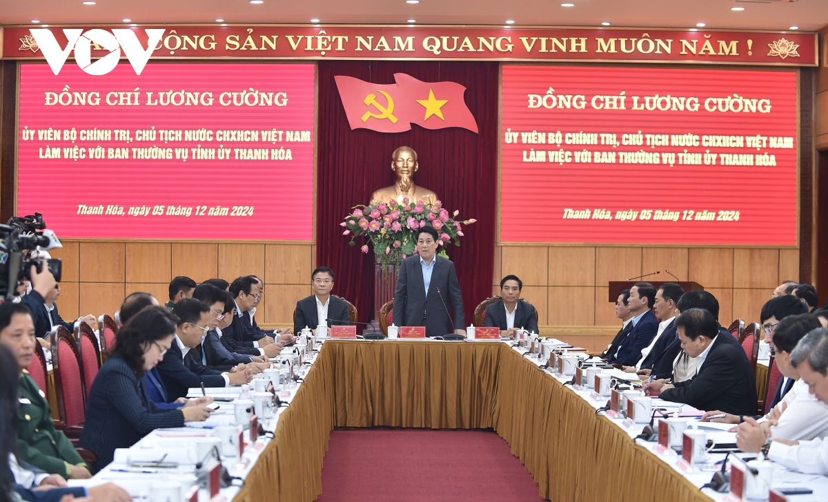 chu tich nuoc luong cuong lam viec voi ban thuong vu tinh uy thanh hoa hinh anh 1