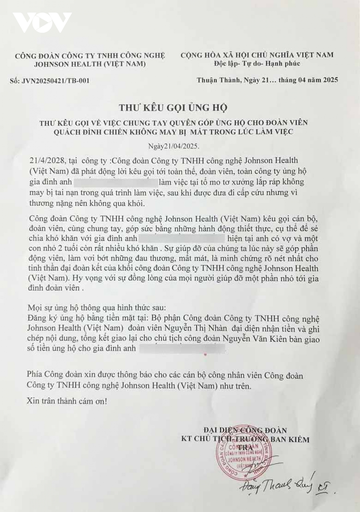 tai nan lao dong tai cong ty johnson health o bac ninh, mot cong nhan thiet mang hinh anh 3
