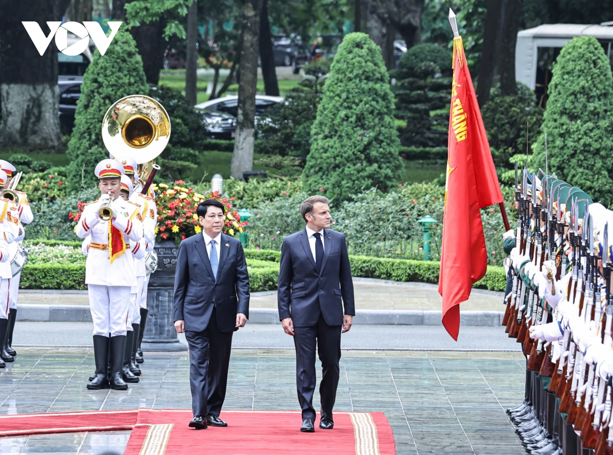 chủ tịch nước lương cường chủ trì lễ đón tổng thống pháp emmanuel macron hình ảnh 3 chu tich nuoc luong cuong chu tri le don tong thong phap emmanuel macron hinh anh 3