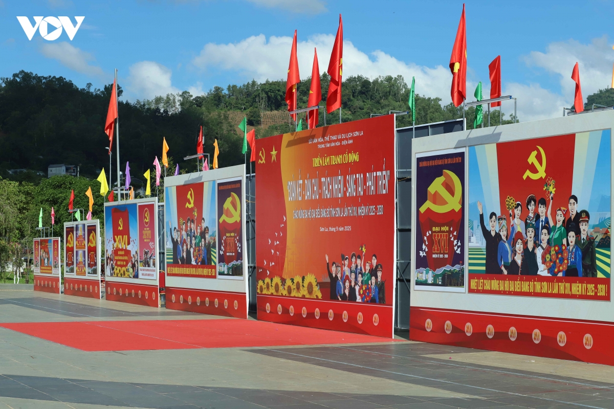 Dong dao nguoi dan tham gia trien lam co dong chao mung Dai hoi Dang bo son la hinh anh 2