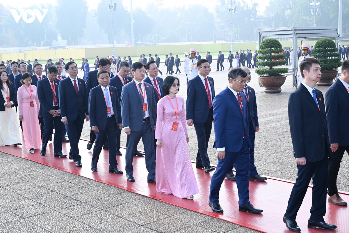 Doan dai bieu du Dai hoi Dang bo chinh phu vao lang vieng chu tich ho chi minh hinh anh 2