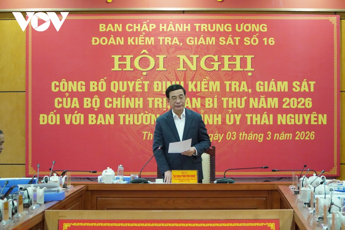 Công bố quyết định kiểm tra, giám sát Ban Thường vụ Tỉnh ủy Thái Nguyên