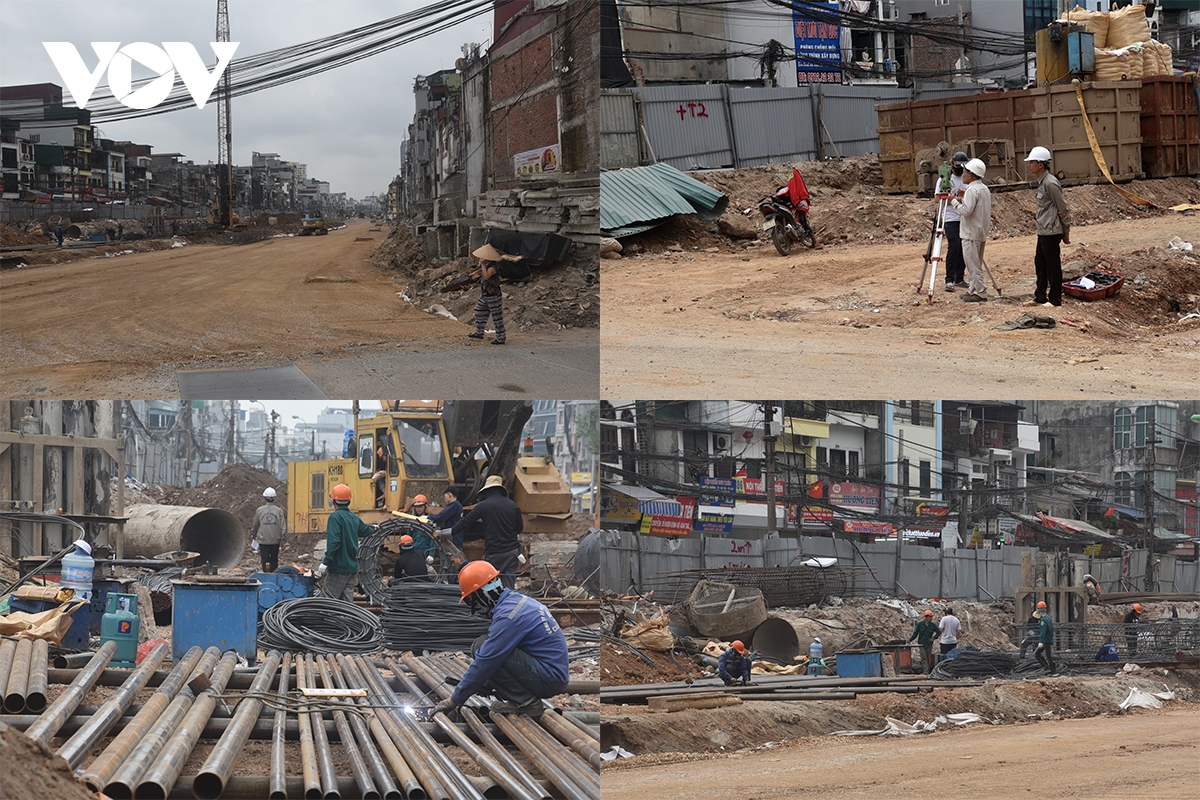 Đường vành đai 1 đoạn Hoàng Cầu - Voi Phục dần lộ diện sau 3 tháng thi công