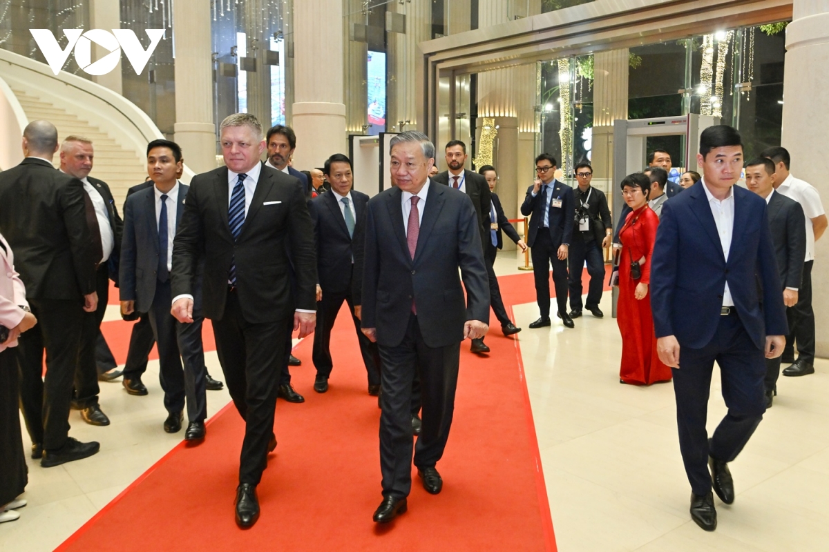 tong bi thu, chu tich nuoc to lam va thu tuong slovakia thuong thuc hoa nhac tai ha noi hinh anh 1