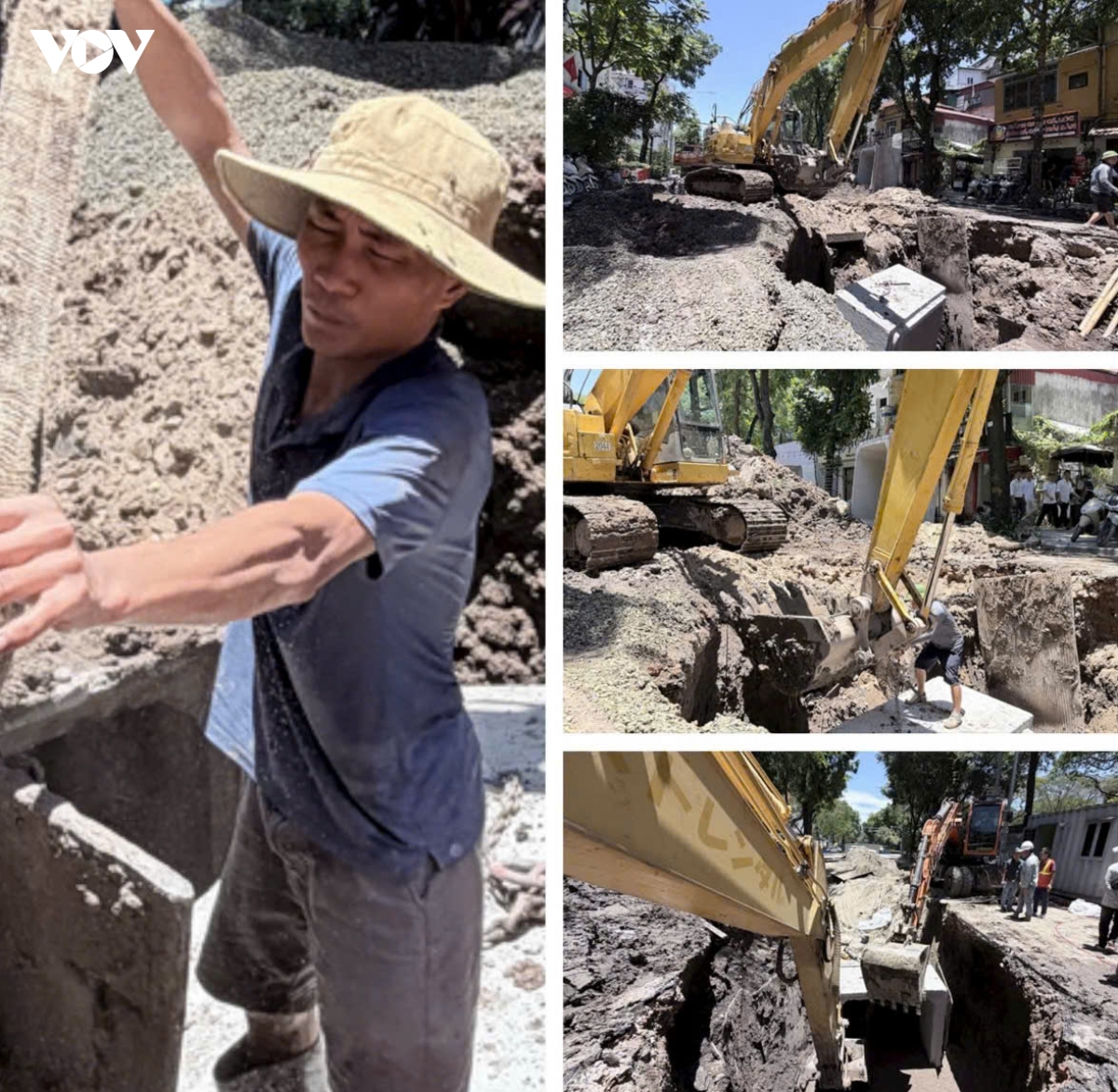 ha noi nong hon 40 do c, cong nhan dam mo hoi thi cong du an chong ngap noi do hinh anh 6