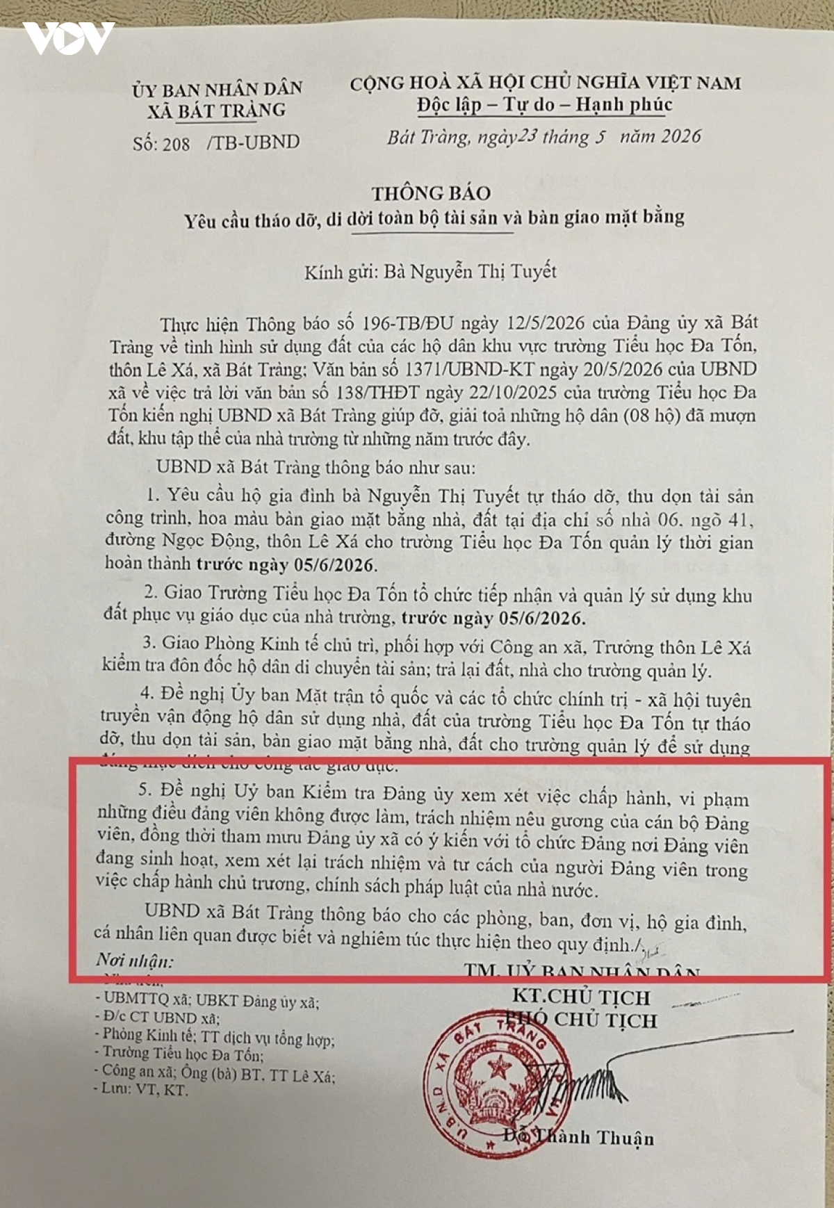 ubnd xa bat trang co lam quyen khi yeu cau di doi khu tap the giao vien Da ton hinh anh 1