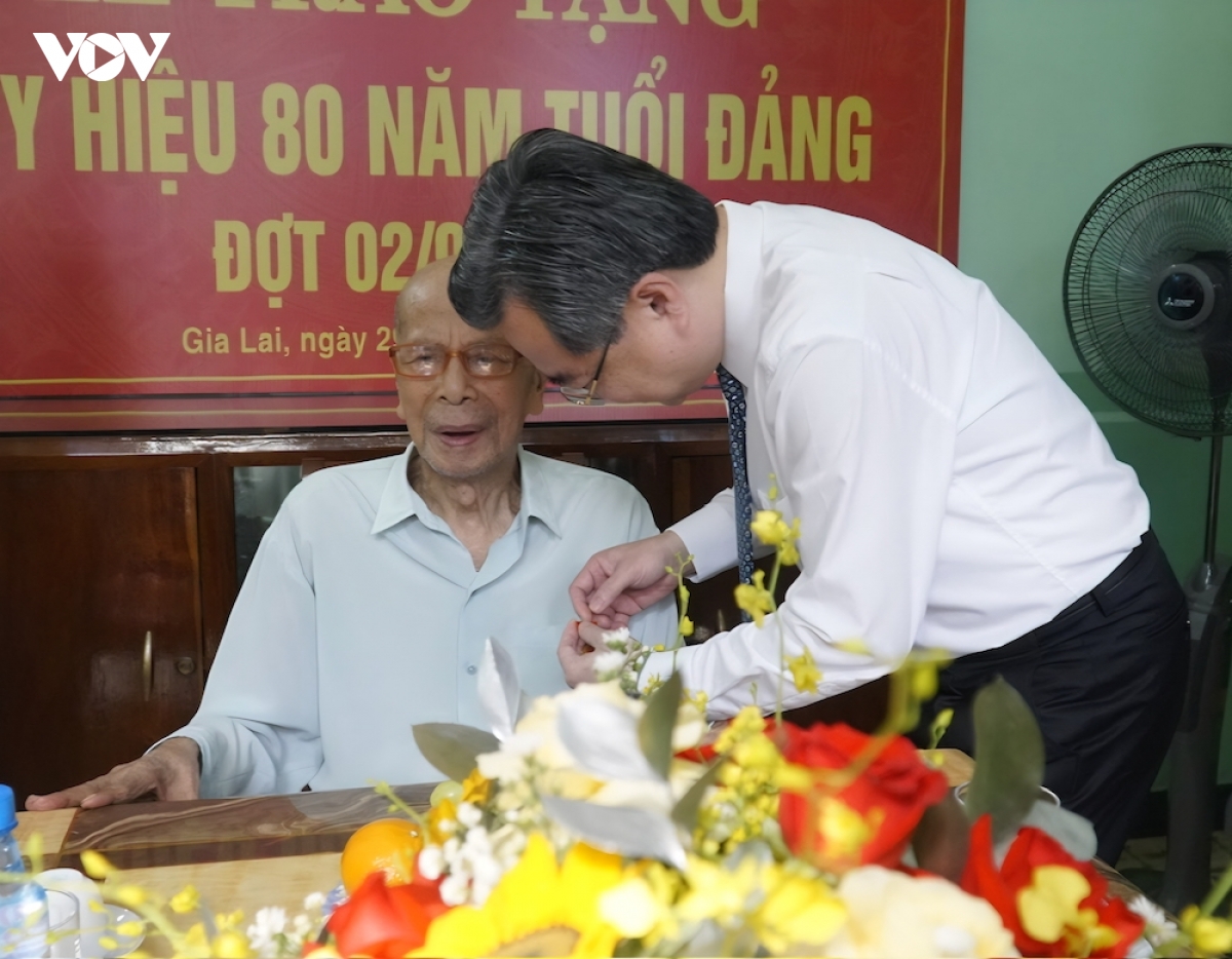 Ong nguyen thanh nghi trao huy hieu 80 nam tuoi Dang cho 2 dang vien tai gia lai hinh anh 1