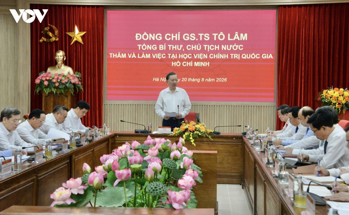 tong bi thu, chu tich nuoc lam viec voi hoc vien chinh tri quoc gia ho chi minh hinh anh 1