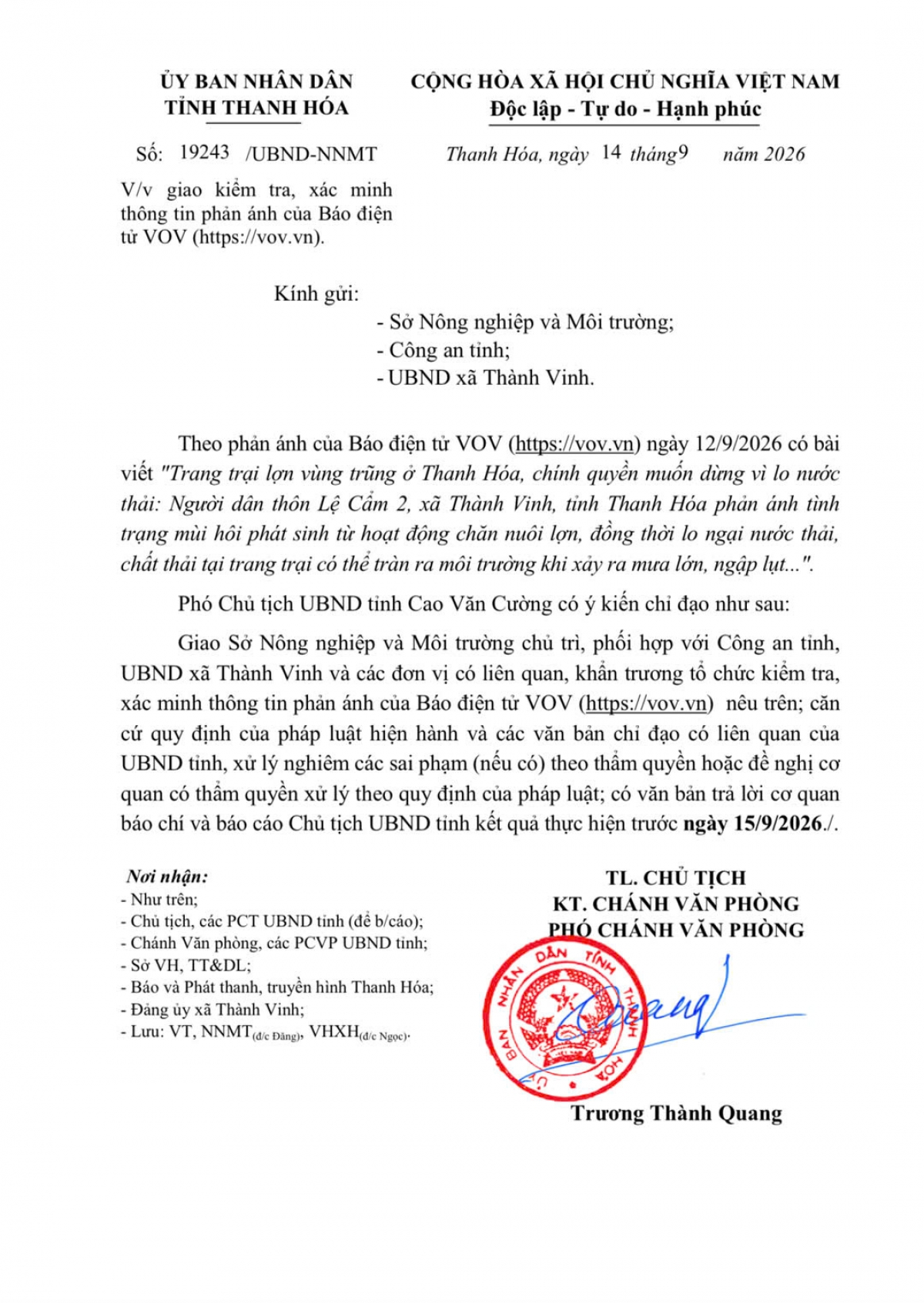 thanh hoa chi dao kiem tra trang trai lon sau phan anh cua vov.vn hinh anh 1