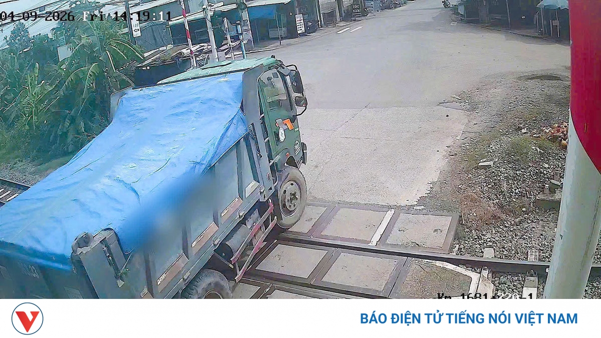 Phạt 19 triệu, tước bằng tài xế xe tải phớt lờ đèn đỏ đường sắt